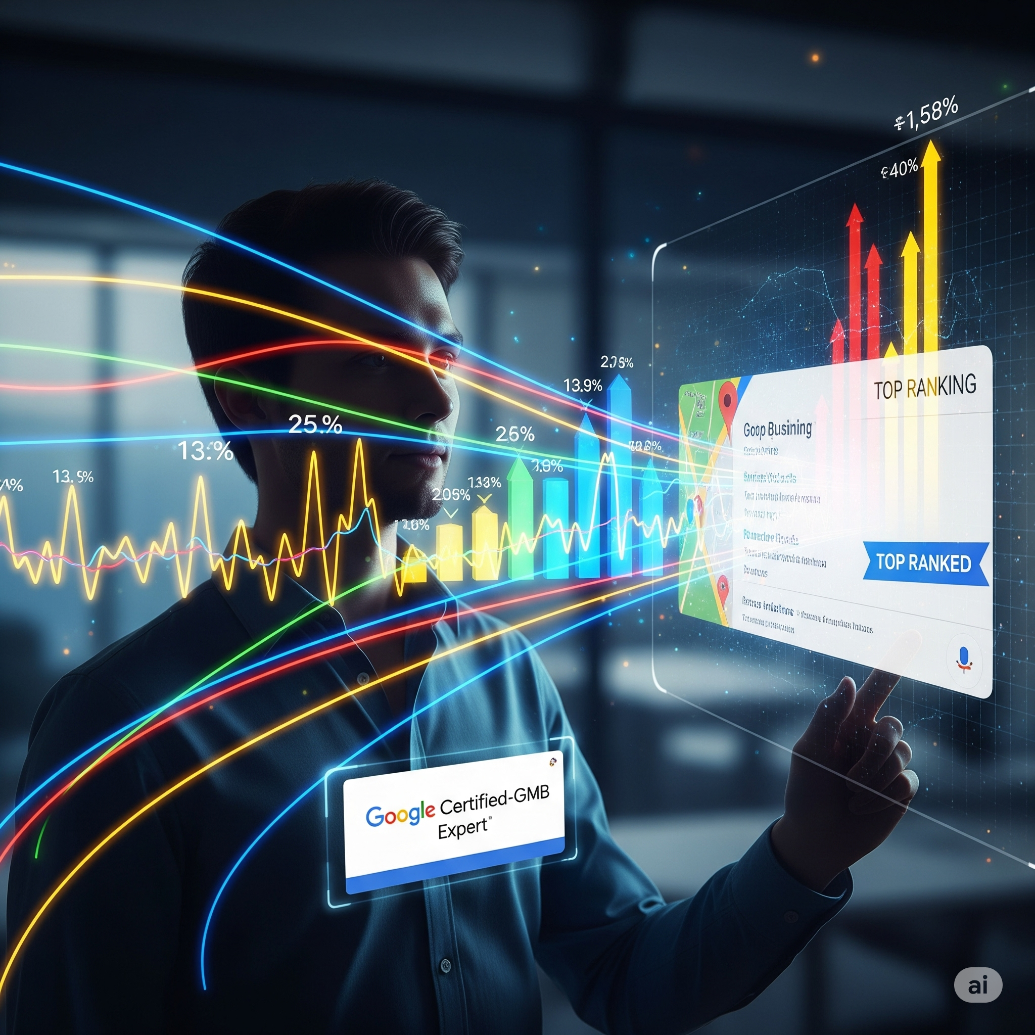 Abstract network of glowing lines reaching a peak, symbolizing top ranking